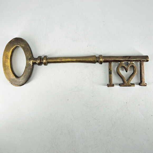 Vintage Solid Brass Heavy Large Skeleton Key Decor 13"